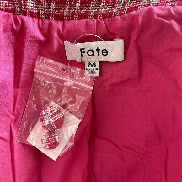 Fate Tweed Magenta Pink plaid Blazer womens Medium Jacket NEW barbie casual work - Picture 6 of 6